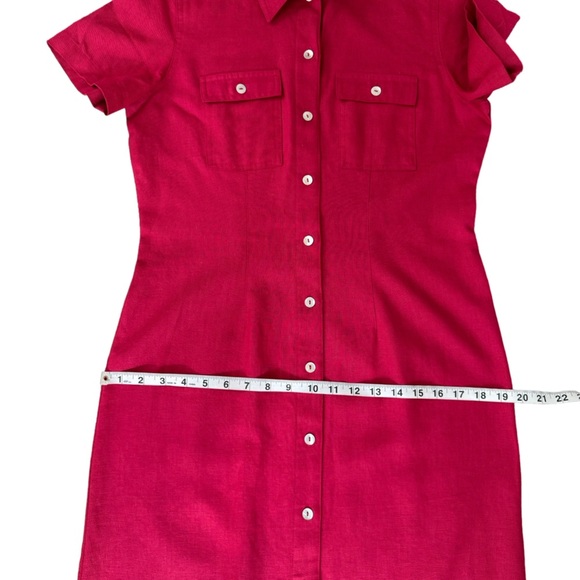 Vintage Womens Red Maroon Linen Blend Buttons Down Short Sleeve Maxi Dress Sz. M - Picture 11 of 14